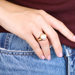 Women's Ring Whim Shella BAN241A1 Anartxy Steel With IP Gold Plating And White Pearl Anartxy